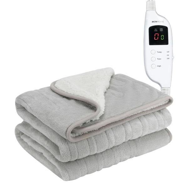 MONHOUSE Heated Electric Throw 9H Timer 9 Heat Setting Shearling Fleece Blanket
