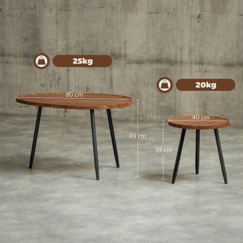 Wyld Haus Suta Noni Metal And Wood Chestnut Finish Set Of 2 Nesting Coffee Tables 80 cm