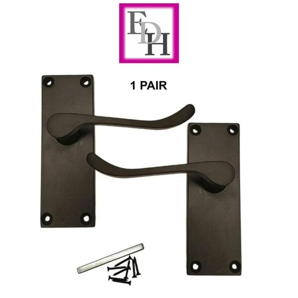 EDH Door Hardware Matt Black Victorian Scroll Door Handles on Backplate – 118mm x 42mm