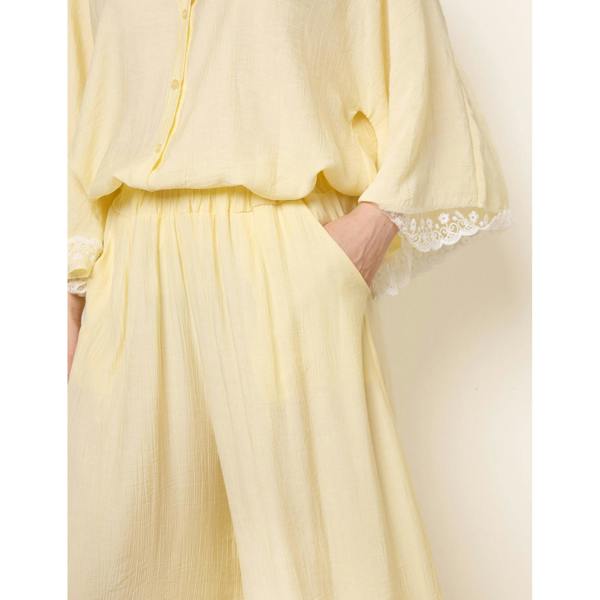 Blue Vanilla Crinkle Viscose Wide Leg Trousers