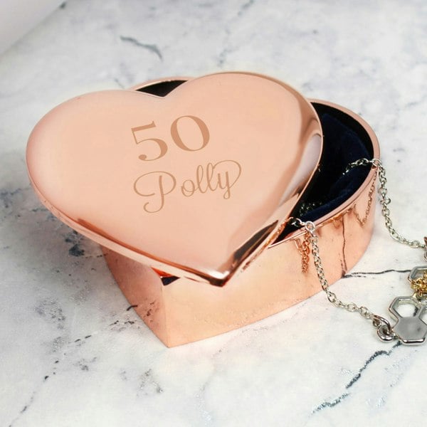 Personalised Memento Company Personalised Big Age Rose Gold Heart Trinket Box