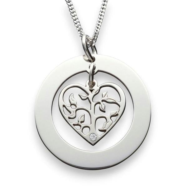Sterling silver personalisation preview of  Filigree Heart Tree of Life Family Necklace With Diamond or crystal  - Love Silver Jewellery