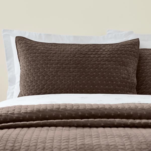 Bianca Attica Velvet Embroidered Pillow sham Pair Chocolate