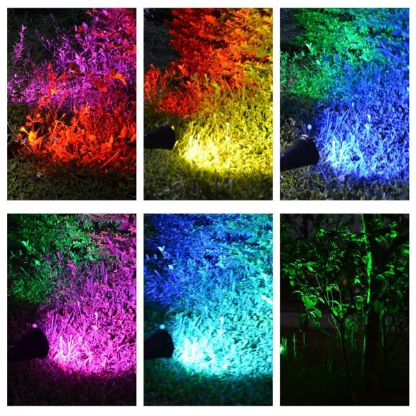 ENER-J Pack of 4 LED Solar Spotlights, 7W Solar Spike Garden Light,1800 mAh battery, 5.5V 1.5W Solar Panel, IP44, RGB