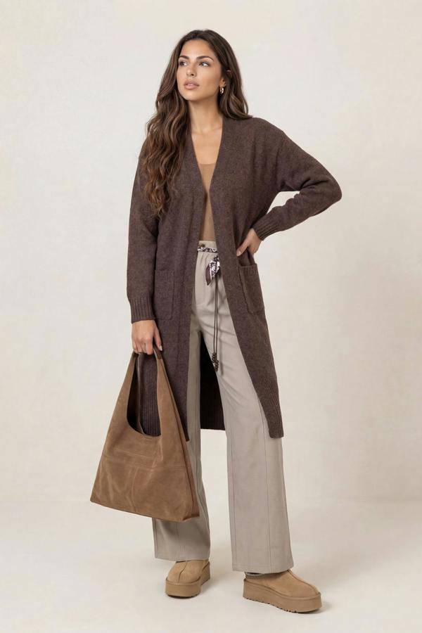 Urban Bliss Chocolate Longline Wool-Blend Cardigan