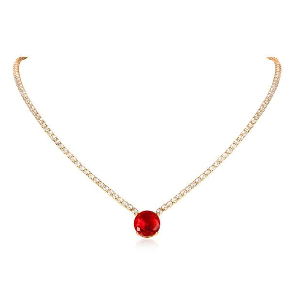 Zavana Gold Necklace with a Large Centre Red Cubic Zirconia Stone