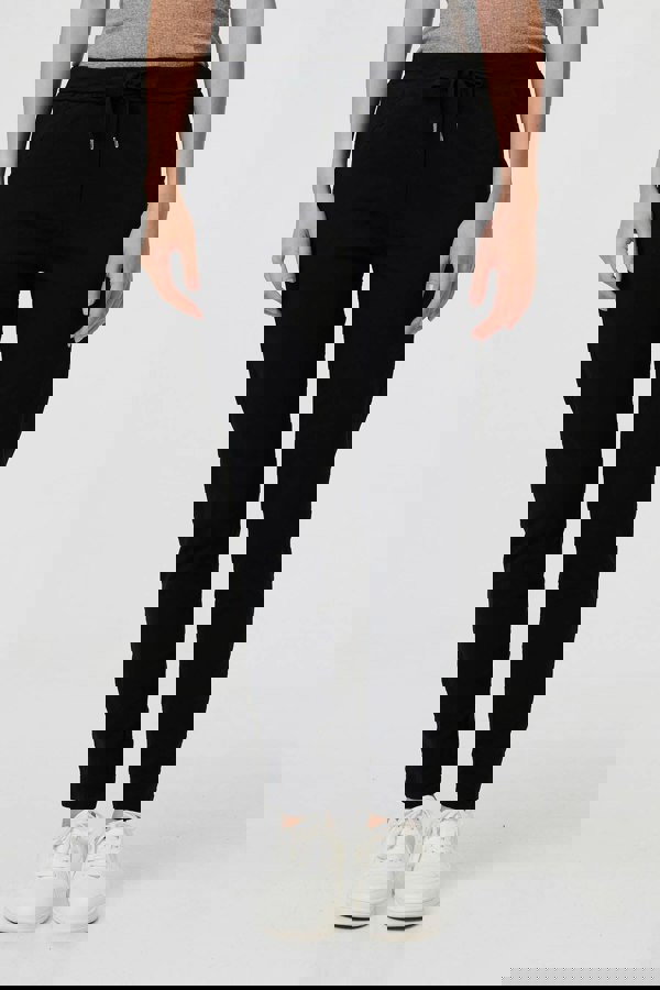 Black | Drawstring Tie Waist Tapered Trousers
