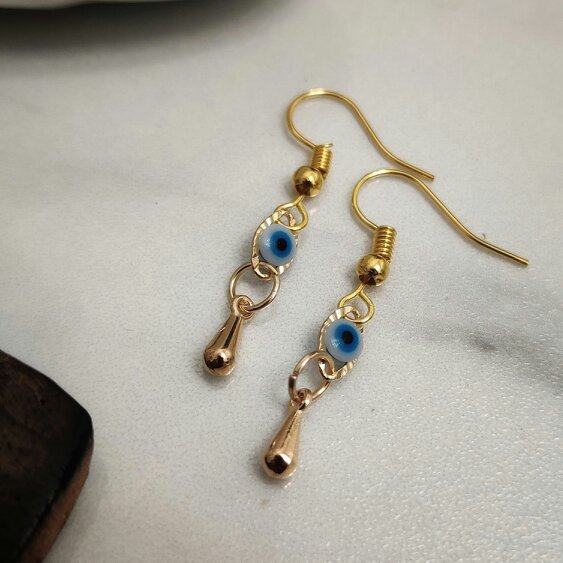 The Colourful Aura Handmade Turkish Evil Eye Protection Gold Plated Charm Dangle Drop Earrings