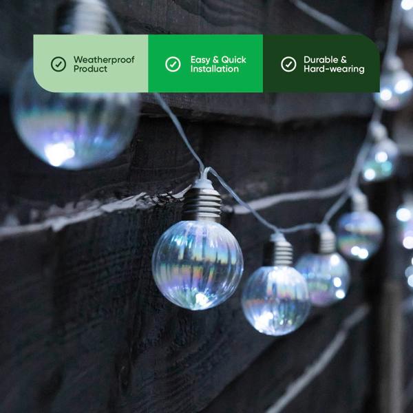 Gardenwize 10-Piece Solar String Lights – 2m Iridescent LED Bulb Lights