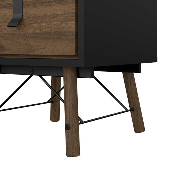 Wyld Haus Juno Black and Walnut Wood Bedside Table 2 Drawer