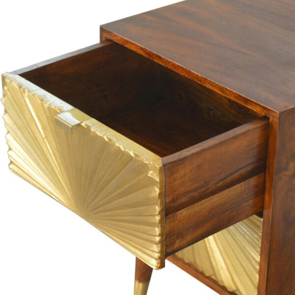 Wyld Haus Merano Mango Wood Gold Bedside 2 Drawers