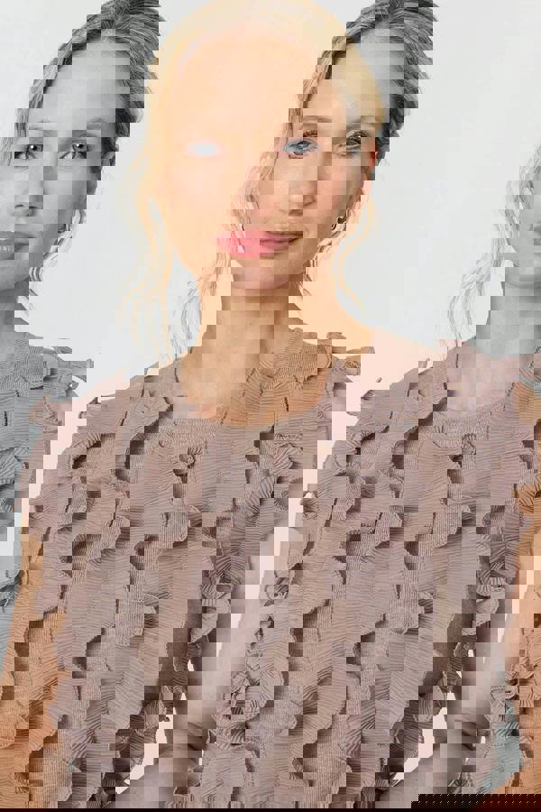 Beige | Ruffle Embellished Sleeveless Knit Top