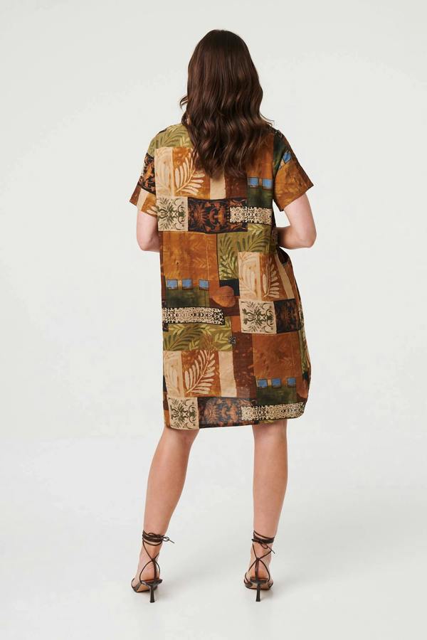 Brown | Patchwork Knee Length Shift Dress