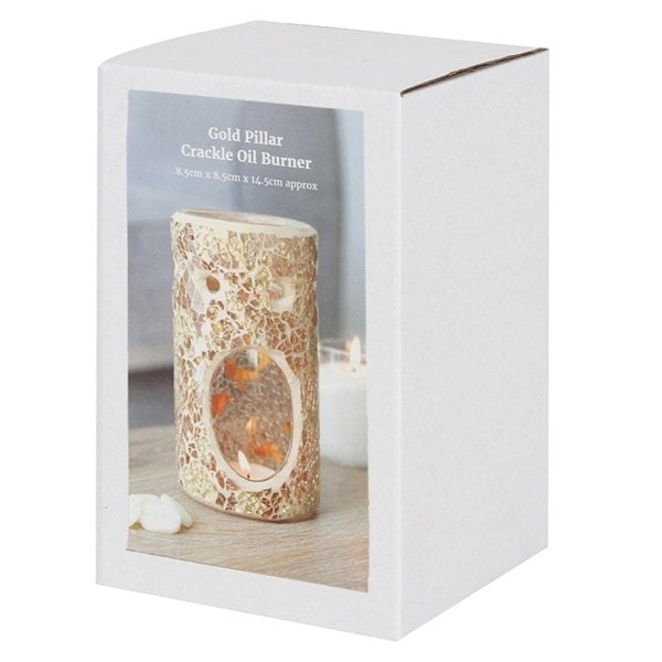 Serano Gold Pillar Crackle Glass Oil Burner and Wax Warmer