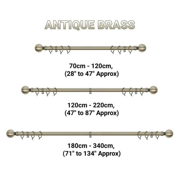 A.Unique Home Plain Ball Extendable Curtain Pole (25/28mm) (Antique Brass,120cm - 220cm)