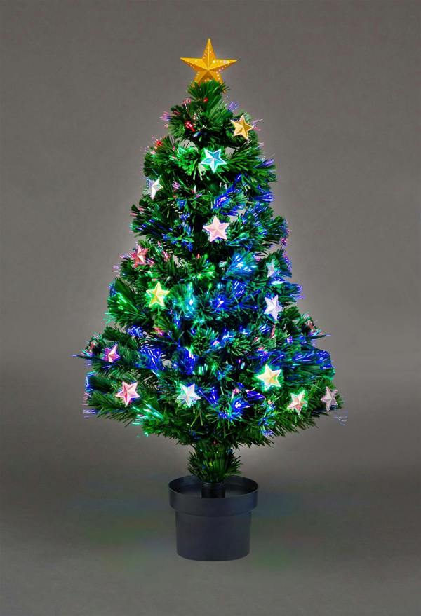 2ft to 6ft Fibre Optic Christmas Trees with LED Stars, PVC Green Tips and Pre-Lit Design image 1