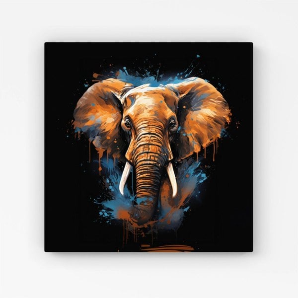 Warren Reed Splashart Elephant Blue Canvas