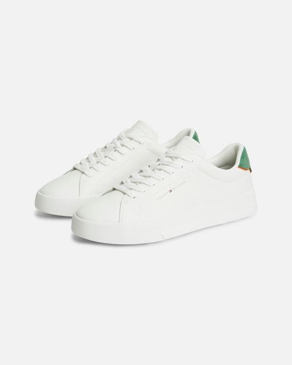 Tommy Hilfiger Court Leather Detail Mens Trainer - Ecru/Street Green