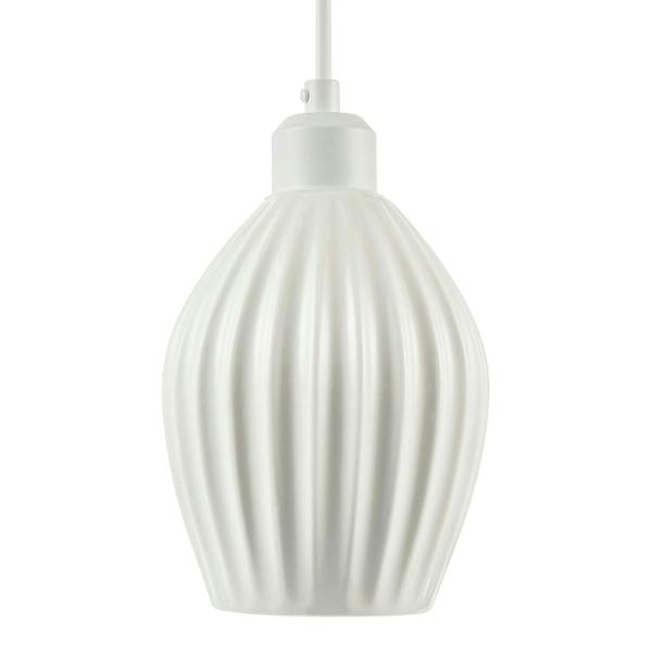 Curvy White Gloss Ceramic Pendant Lamp Shade with Line Rippled Body Image 4