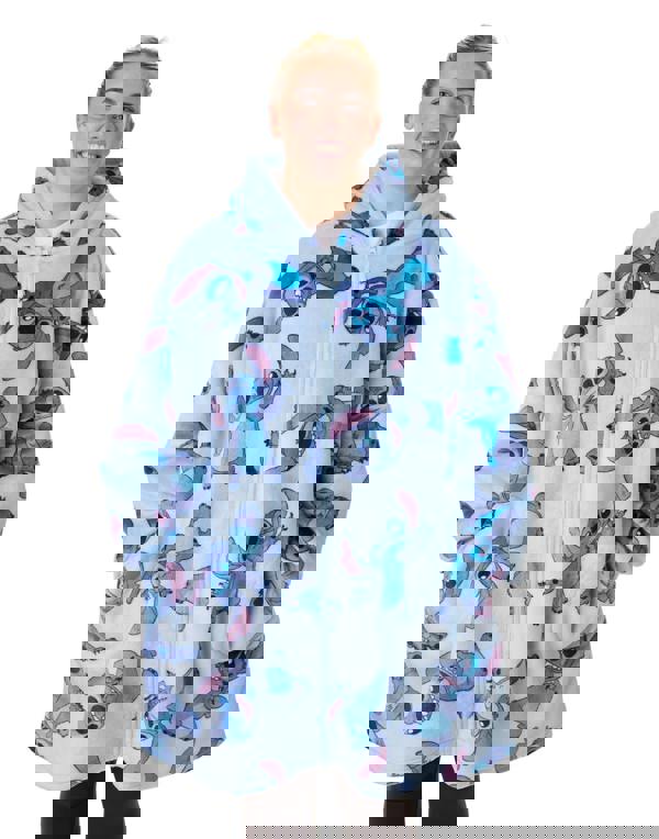 Disney Womens Blue Stitch Character Zip Through Blanket Hoodie (One Size)