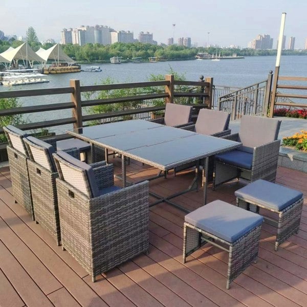 Oseasons Cube KD Rattan 6-12 Seat Dining Set in Grey