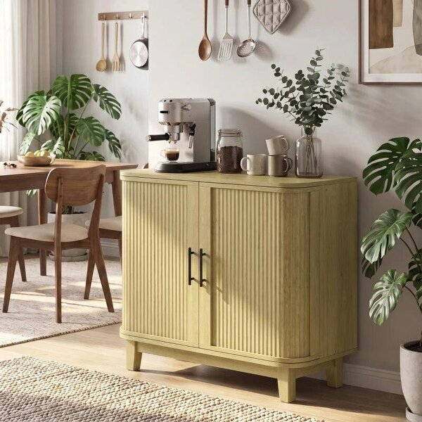 80cm Sideboard Buffet Cabinet, Storage Cabinet with 2 Curved Doors, Adjustable Shelf and Legs for Dining Room, Oak