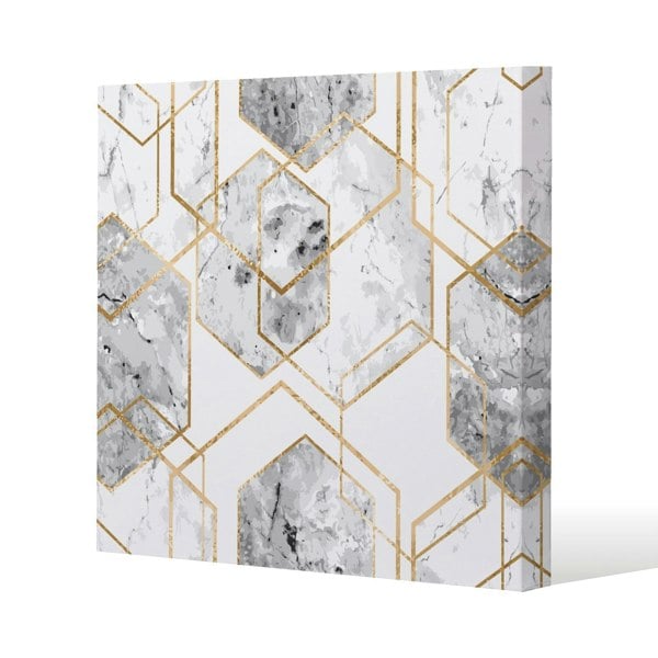 Benjamin Tate Design Geometric marble pattern with gold glitter Slim Style Canvas Print  20x20cm , 15mm Slim Real wood.