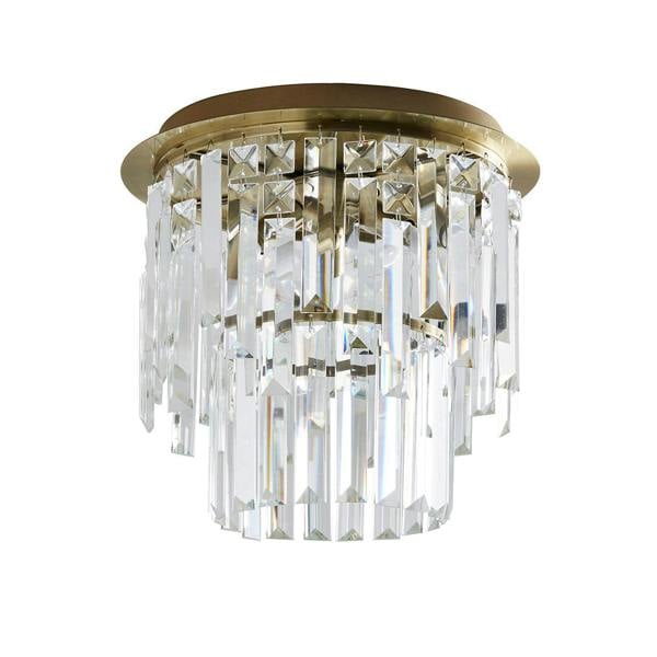Pagazzi Lighting Onega 3 Light Antique Brass & Glass Flush Ceiling Light