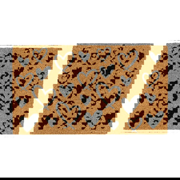 JVL Eco-Friendly Latex Backed Coir Entrance Doormat, 40x70cm - Hearts