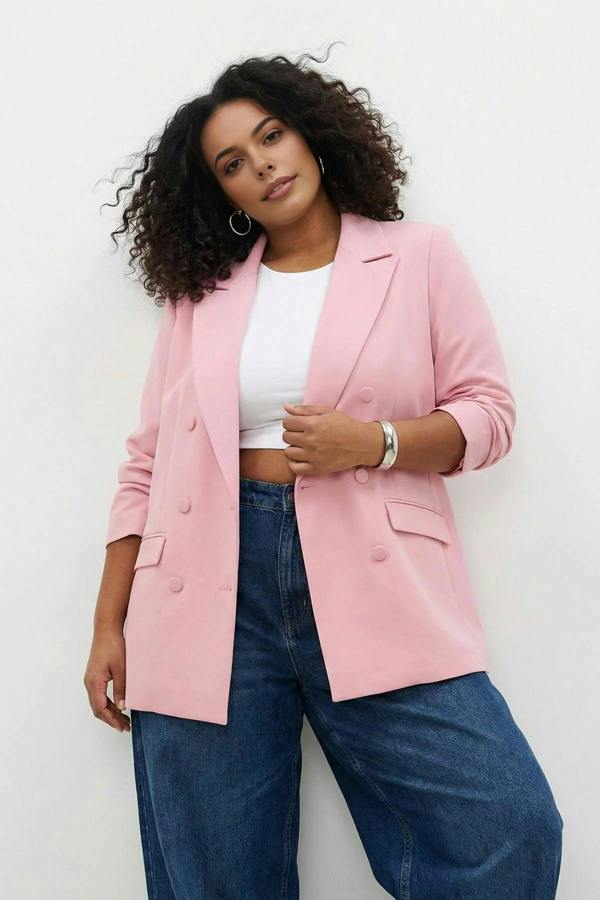 WOVCOR Double Closure Woven Blazer Plus Size Jacket