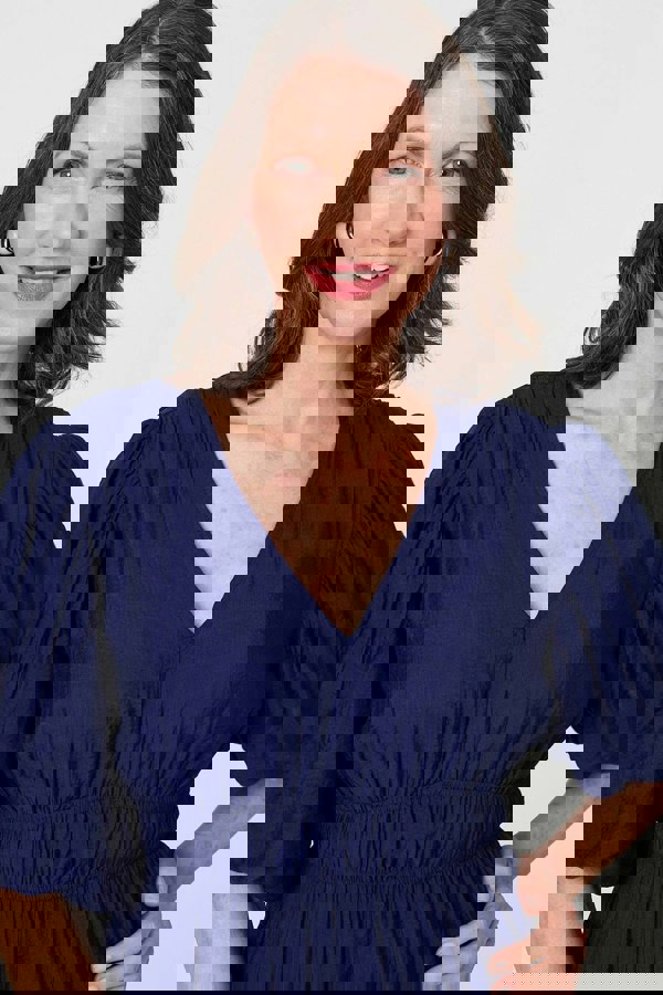 Navy | Printed 1/2 Sleeve Empire Maxi Dress
