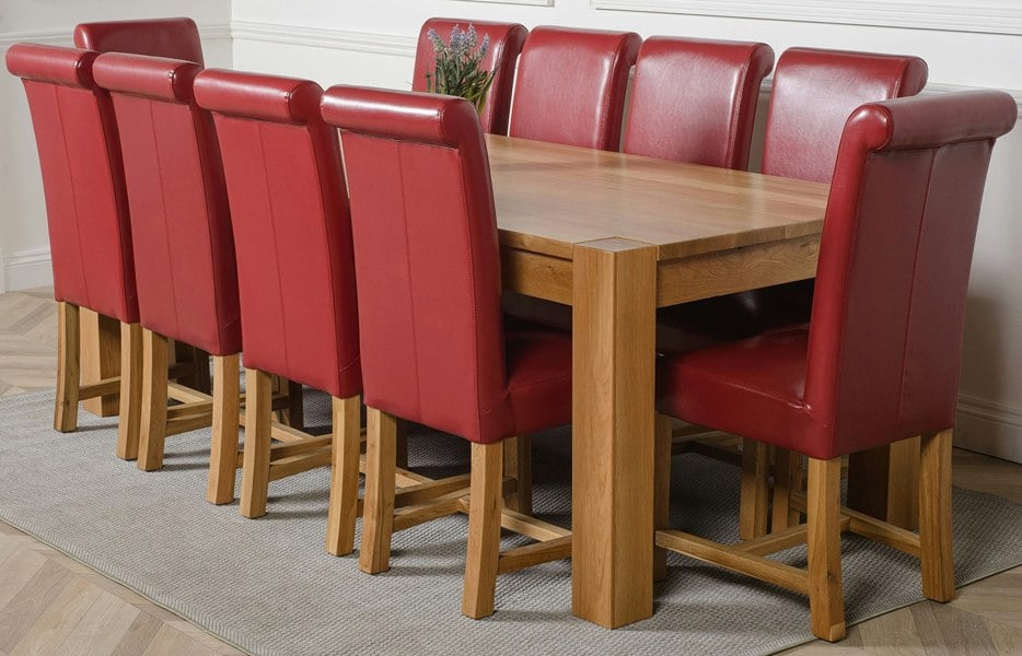 That's Furniture Kuba Extra Large Oak Dining Table with Washington Leather Chairs