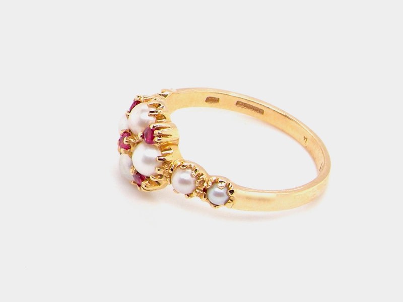 Vintage Tom A pretty pearl and ruby cluster dress ring