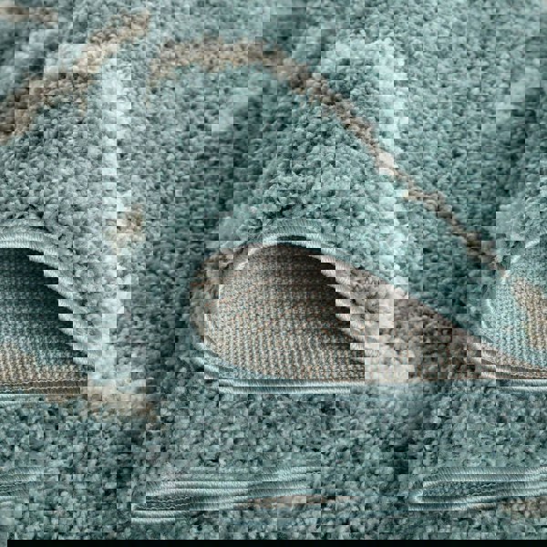 Diamond Design Thick Shaggy Area Rugs Duck Egg Blue