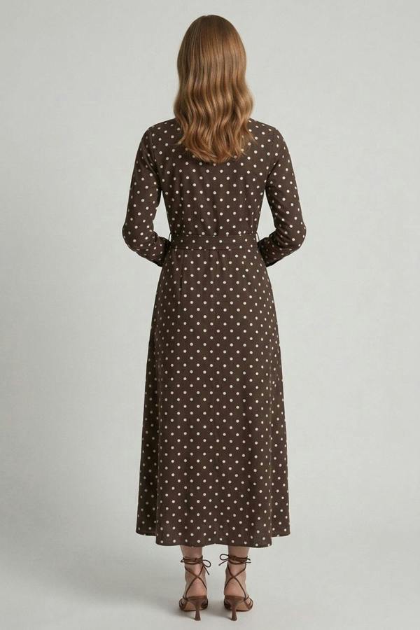 Izabel London Polka Dot Tie Waist Maxi Shirt Dress