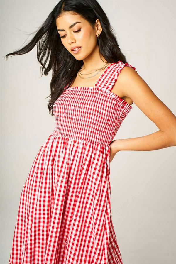 FS Collection Check Print Hem Detail Maxi Dress In Red