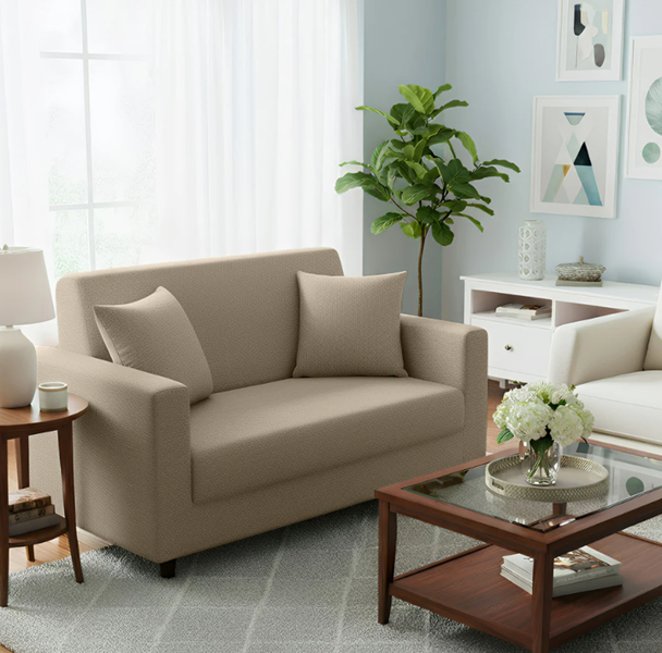 Anyseat 2 Seater Sofa Cover Plain Beige Style and Protection For Living Room Sofa Chair Elastic Stretchable Slipcover