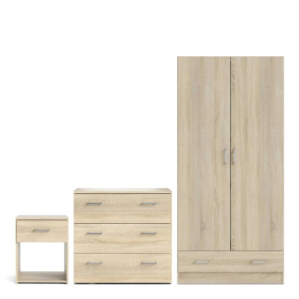 Wyld Haus Berlin Natural Bedroom Furniture Set with Bedside Chest of Drawers and Wardrobe