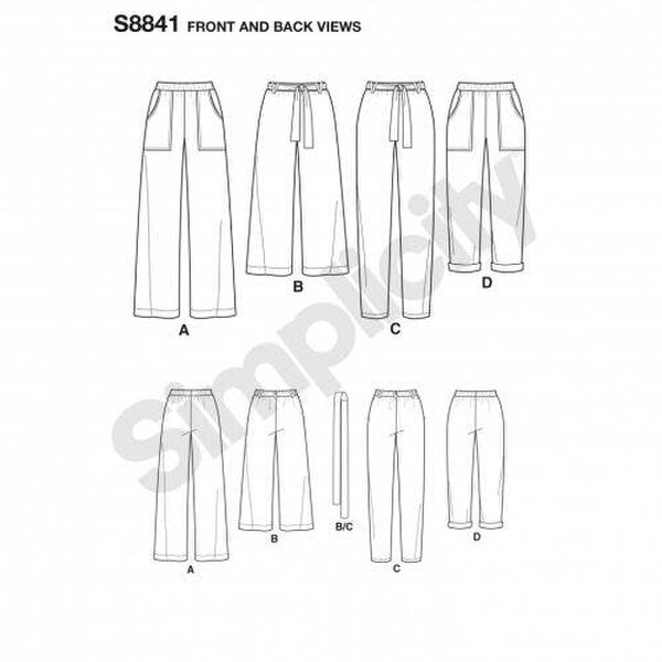 Simplicity Sewing Pattern 8841, Trousers for Women, R5 (14-16-18-20-22) - Easy