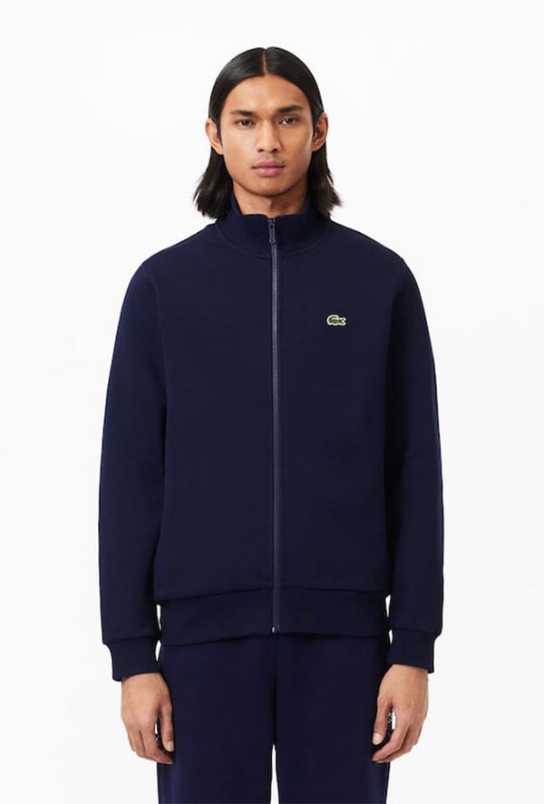 Lacoste Men's Zip-Up High Neck Fleece Sweatshirt - Navy