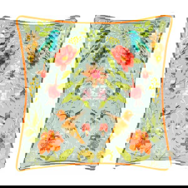 Wylder Nectar Contrast Piping Velvet Blossom Cushion Cover - White/Orange