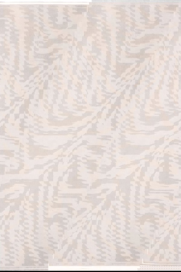 Abstract geometric rug in soft cream tones, featuring modern designs and durable polypropylene material.