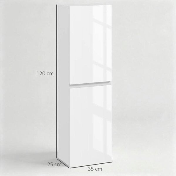 Bathroom Storage Unit, Tall Bathroom Cabinet with 2 Cupboards and Adjustable Shelves, High Gloss White