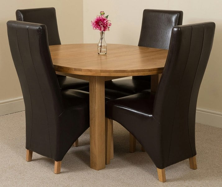 That's Furniture Edmonton Round Extendable Oak Dining Set with Lola Leather Chairs