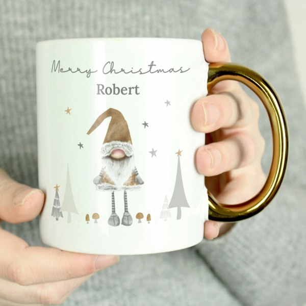 Personalised Memento Company Personalised Christmas Gonk Gold Handed Mug