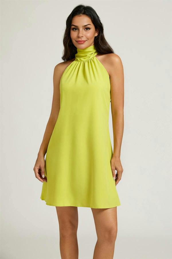 FS Collection Halter Neck Tie Back Mini Dress In Lime