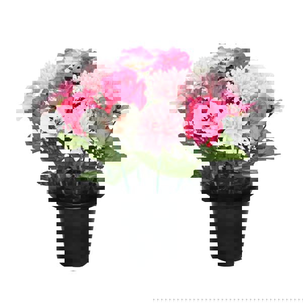 Memorials Direct Premium Artificial Grave Flowers – 25cm Pink Rose With Chrysanthemum & Pansy | Memorial Vase Pot