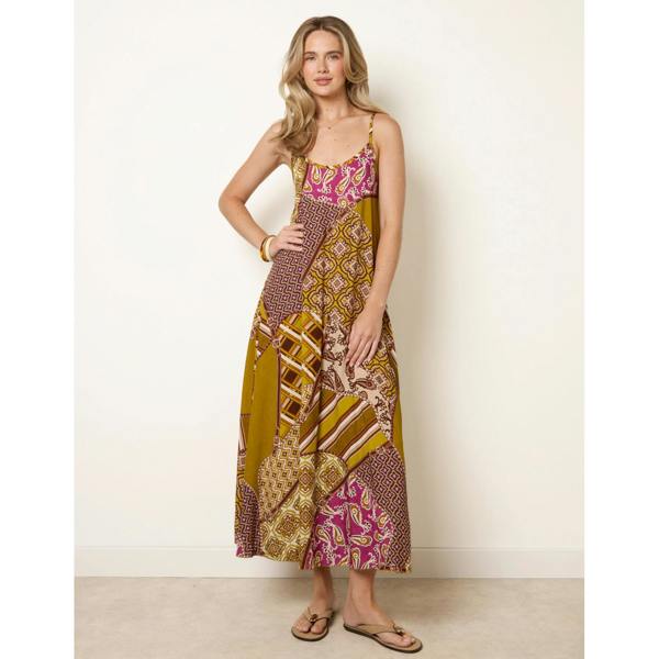 Blue Vanilla Patchwork Printed Transitional Print Dress