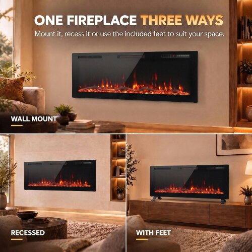 HOMCOM Slim Electric Fireplace Wall Mounted/Recessed/Freestanding 107cm