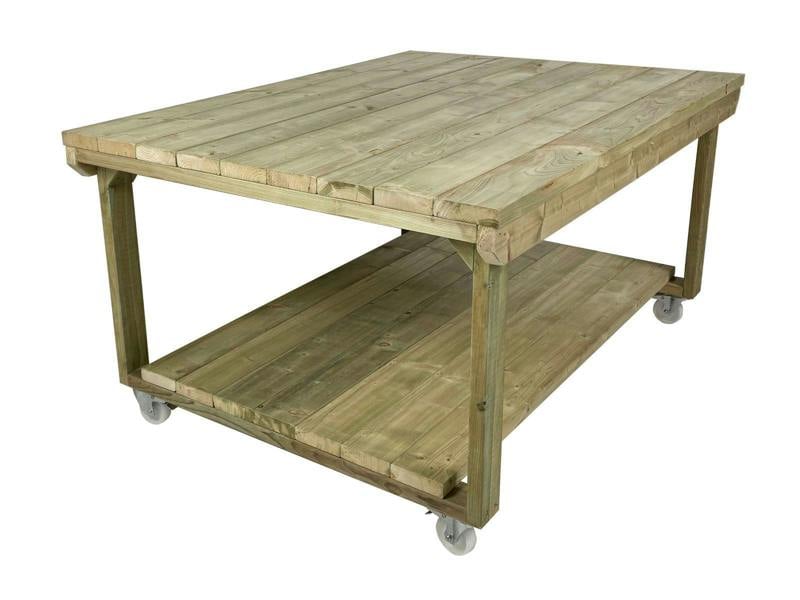 Wooden Super Heavy Duty Indoor/Outdoor Workbench 4ft-Depth With Wheels, Sturdy Workstation for Garages, Sheds, and Workshops